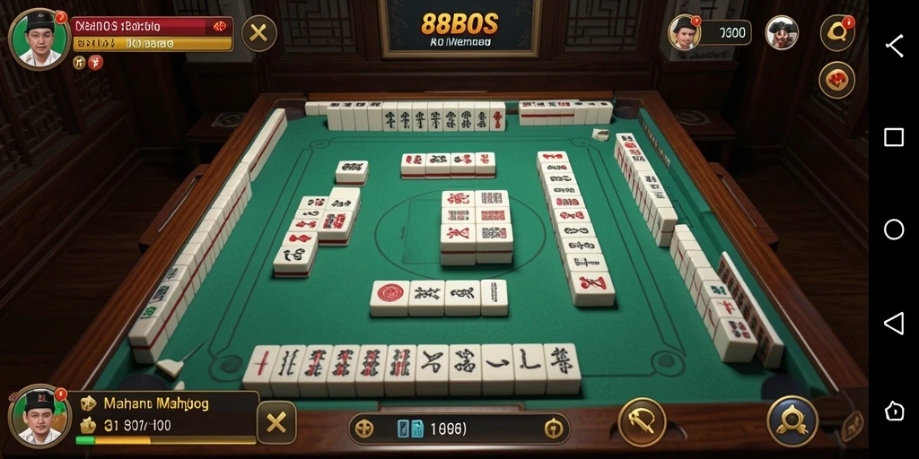 Screenshot permainan <strong>88BOS</strong> menampilkan papan <strong>Mahjong</strong> yang penuh warna.