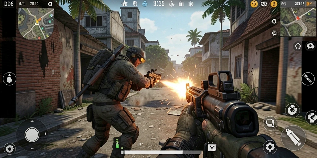Screenshot D06 menampilkan aksi seru dengan karakter bertarung di medan perang TPS.