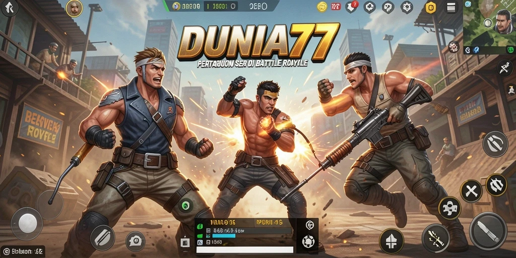 Tampilan gameplay seru di DUNIA77 dengan pertempuran intens.