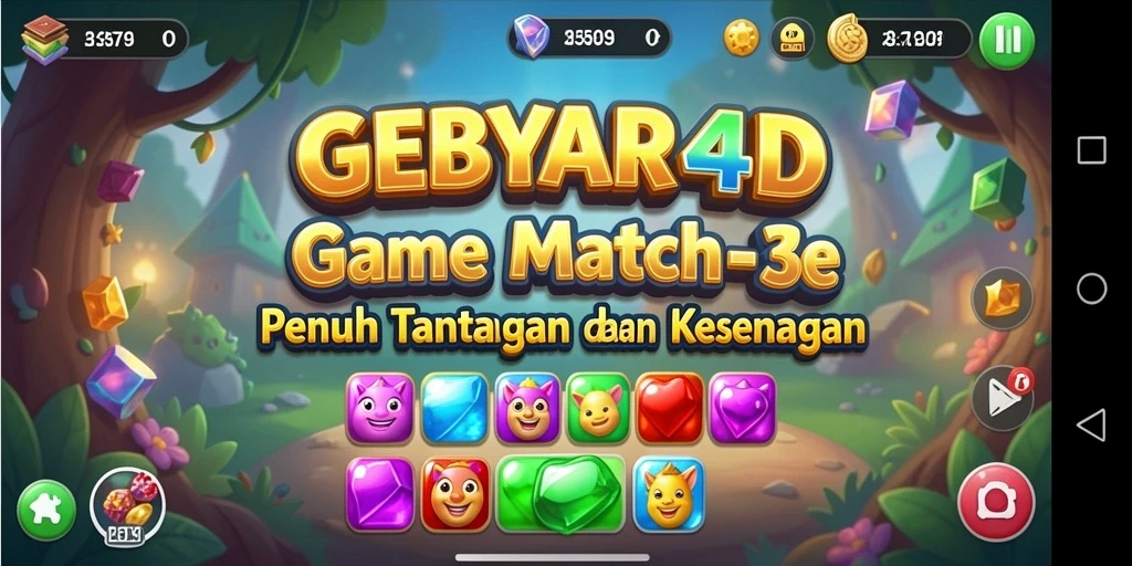 Screenshot utama GEBYAR4D menampilkan gameplay Match-3 yang seru dan menantang.