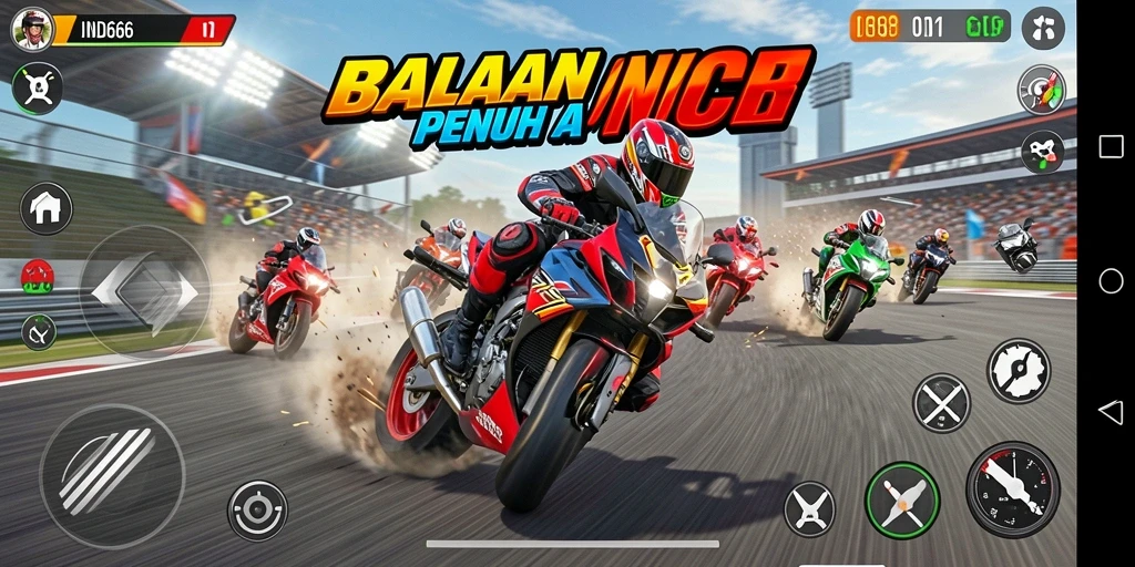Tampilan gameplay mendebarkan dari balap motor di IND666.