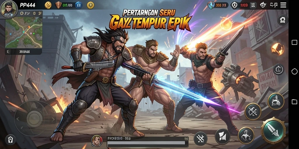 Tampilan dinamis dari pertarungan di PP444 dengan karakter yang beraksi.