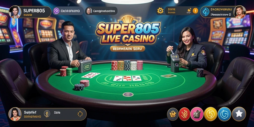 Tampilan screenshot SUPER805 menampilkan dealer langsung yang profesional dan interaksi real-time.